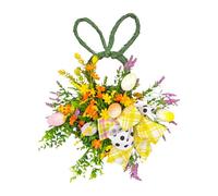 Easter Wreath for Front Door, Artificial Easter Rabbits Wreath, Easter Bunny Wreath, with Eggs and Ribbon Bow for Home Party Celebration