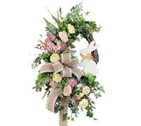 Easter Wreath for Front Door Decoration - Easter Wreath Spring Wreath with Bunny, Artificial Green Leaves & Flower Wreaths Easter Eggs Wreath Garland Farmhouse Home Indoor Outdoor Easter Decor
