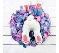 Easter Wreath for Front Door, Easter Carrot Bunny Wreaths,Artificial Easter Wreaths with Green Leaf Bow Cute Easter Rabbit Garland Door Outdoor Decor (E)