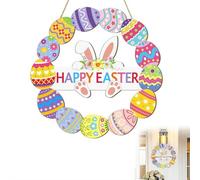 Easter Wreath for Front Door, Wooden Bunny Rabbit Sign with Flower Egg Design, Happy Easter Spring Wall Decor for Home Indoor Outdoor Party (A-1 1pcs)