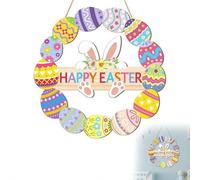 Easter Wreath for Front Door, Wooden Bunny Rabbit Sign with Flower Egg Design, Happy Easter Spring Wall Decor for Home Indoor Outdoor Party (C 1pcs)