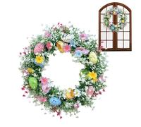 Easter Wreath Spring Wreath, 13.8 Inch Easter Wreaths for Front Door, Easter Wreath Decorations, Artificial Wreath with Colorful Eggs, Daisies, Flowers, For Easter Summer Farmhouse Decor