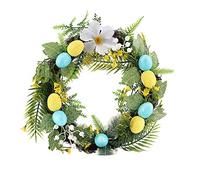 Easter Wreath with Colorful Eggs, 12Inch Easter Egg Wreath for Front Door Decorations,Artificial Spring Wreath with Mixed Flowers For Home Wall Decor Farmh Home Door Wreaths Outdoor
