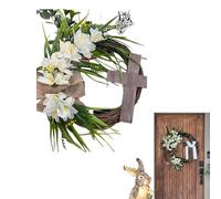 Easter Wreath with Cross Sign,50cm Easter Cross Wreath with Burlap Bow,Lilies,Leaves and Gauze,Spring Door Wreath,Hanging Easter Door Sign,Spring Lily Wreath,Easter Decor,Spring Decor (C)
