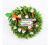 Easter Wreath with Daisy Garland and Carrot Design, Soft PVC Spring Door Hanging Decoration for Home Garden Party, Green Artificial Floral Ornament 38x7x38cm