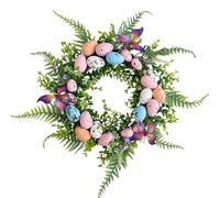 Easter Wreath with Pastel Eggs,40cm Easter Egg Wreath with Berries and Flowers,Spring Door Wreath,Easter Front Door Wreath,Easter Colorful Eggs Garland,Spr Home Door Wreaths Outdoor