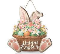 Easter Wreaths for Front Door, Bunny Welcome Wood Sign Door Hanger, Rustic Spring Decorations Easter Wooden Hanging Plaque Rabbit Sign for Home Shop Garden (Bunny Ear)