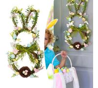 Easter Wreaths for Front Door,Easter Bunny Wreath Decorations, Spring Autumn Outdoor Indoor Hanging Welcome Sign, Cute Rabbit Garland Spring Decoration for Window Home Courtyard Farmhouse