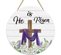 Easter Wreaths for Front Door He is Risen Easter Decor Door Decorations Home Office Farmhouse Yard Garden Synthetic Round Wood Sign 12 x 12 inch
