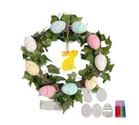 Easter Wreaths for Front Door, Holy W ecorations Egg Wreath LED Lighted Entry Hanger, Wood Chips Holiday Favor Easter Door Sign for Indoor Outdoor Home Farmhouse, 9.84 inches