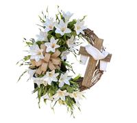 Easter Wreaths for Front Door - White Lily Cross Holiday Sign - Front Door Wreath | for Kitchen Living Room Entryway Wedding Party Family Gathering