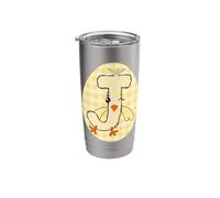 Easter Yellow Gingham Chick Initial J Letter Name Plaid Egg Stainless Steel Insulated Tumbler