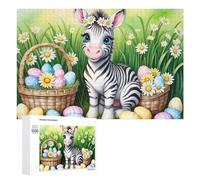 Easter Zebra with Eggs Basket Jigsaw Puzzle, 1000 PCS, Relaxing Activity for Adults, A Creative Way to Unwind after A Busy Day, at Home