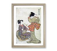 Eastern Beauties By Kitao Shigemasa Asian Japanese Framed Print | A4 Oak Framed Wall Art | Ready to Hang | Asian Nature Picture | Living Room Bedroom Lounge Office