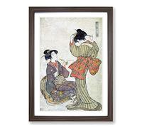 Eastern Beauties by Kitao Shigemasa Framed Print | A2 Walnut Framed Wall Art | Ready to Hang | Modern Nature Picture | Living Room Bedroom Lounge Office