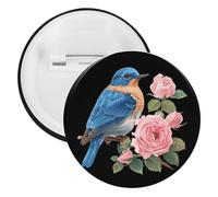 Eastern Bluebird And Pretty Roses Buttons Pin Badges Tinplate Lapel Pins Crafts for Shirts Clothes Bag Accessory 12PCS