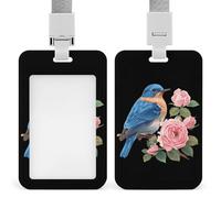 Eastern Bluebird and Pretty Roses Card Holder Cute ID Badge Holders Card Protector for Office Work Women Men