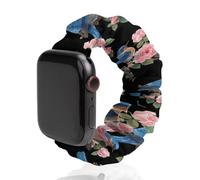 Eastern Bluebird And Pretty Roses Replacement Watchband Cute Printed Watch Strap Elastic Solo Loop Bands Compatible for Apple Watch 42mm/44mm