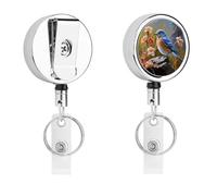 Eastern Bluebird Badge Holder Retractable Metal Badges Clip Portable Nylon Cord Badge Holders Stainless Steel Cord Key Chain 26.8 Inch for ID Card Name Card Clip