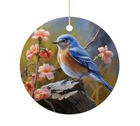 Eastern Bluebird Ceramic Christmas Ornaments 2.9 Inch - Double Sided Round Holiday Tree Hanging Decor for Home, Party, Hotel Decorations, Gift for Teacher, Neighbor, Friend