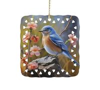Eastern Bluebird Ceramic Christmas Ornaments 3 Inch Double Sided Square Pendant Holiday Tree Hanging Decor for Home, Party, Hotel Decorations, Gift for Teacher, Neighbor, Friend