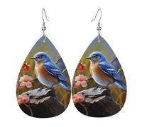 Eastern Bluebird Leather Earrings Dangle Drop for Women Lightweight Teardrop Earrings Pendant Christmas Birthday Gift Fashion Jewelry Outfits Accessories