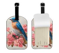 Eastern Bluebird Leather Luggage Tag - Personalized PU Leather Travel Bag ID Tag, Double-Sided Design, Privacy Protection, Ideal Travel Accessory
