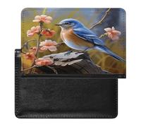 Eastern Bluebird Passport Holder Cover Leather Passport Wallet RFID Blocking Travel Wallet Documents Organizer Passport Protector Passport Cover for Men&Women