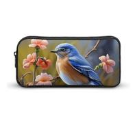 Eastern Bluebird Pencil Case - Large Aesthetic Makeup Bag Multi-Purpose Pencil Pouch Cute Cosmetic Bag with Zipper Closure for Office, Home, Study & Travel
