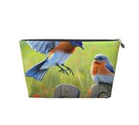 Eastern Bluebird Printed Leather Travel Toiletry Makeup Bag with Silver Zipper for Women on the Go