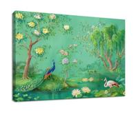 Eastern Chinese Canvas Wall Art 120 x 80 cm Canvas Framed Painting, Wall Prints Artwork Picture for Living Room, Bedroom, Hallway, Kitchen or Office Decor - Green Plants Floral Peacock