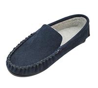 Eastern Counties Leather Mens Berber Fleece Lined Moccasin Slipper with Rubber Sole in Navy or Taupe Sizes 8 to 12 (12 UK, Navy)