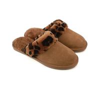 Eastern Counties Leather Women's Grace Leopard Print Sheepskin Slippers in Brown | Size: 4 Eastern Counties Leather Brown 4