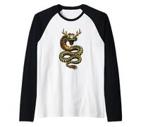 Eastern Dragon Serpent Folk Art Mythical Creature Raglan Baseball Tee