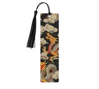 Eastern Dragon Soaring Through Clouds Personalization Wooden Bookmark with Tassel Double Sided