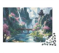 Eastern Fantasy Landscape 1000 Piece Puzzles Beautiful View Waterfall Pagoda Decoration Puzzle Educational Game for Men And Women Challenging Jigsaw Jigsaw Puzzles for Adults 52x38cm/1000pcs