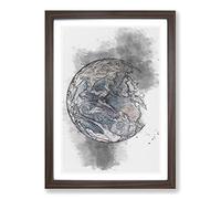 Eastern Hemisphere of Earth Sketch Framed Print | A2 Walnut Framed Wall Art | Ready to Hang | Modern Nature Picture | Living Room Bedroom Lounge Office