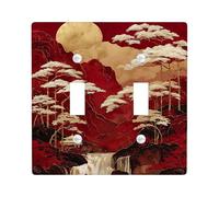 Eastern Landscape Light Switch Cover Plates/Outlet Covers, Red Moonlit Mountains with Golden Trees for Home Decor, Thermoplastic Wall Plates, Standard Size Double Toggle