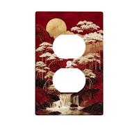 Eastern Landscape Light Switch Cover Plates/Outlet Covers, Red Moonlit Mountains with Golden Trees for Home Decor, Thermoplastic Wall Plates, Standard Size Single Duplex Outlet
