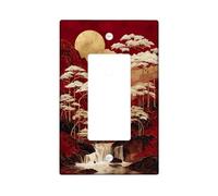 Eastern Landscape Light Switch Cover Plates/Outlet Covers, Red Moonlit Mountains with Golden Trees for Home Decor, Thermoplastic Wall Plates, Standard Size Single Rocker