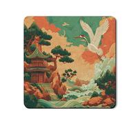 Eastern Landscape Washer Dryer Top Protector Mat, Vintage Asian Style Laundry Room Cover, Spring Inspired Rubber Anti-slip Waterproof Mats 24x24 Inch