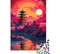 Eastern Pagoda Sunset 1000 Piece Thick Cardboard Diy Jigsaw Puzzle Family Lovers Fun Challenge Beautiful Decoration 52x38cm/1000pcs