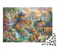 Eastern Paradise Jigsaw Puzzle 1000 Piece for Adults Temple by Stream And People Educational Game Challenge | Great Gift Idea 38x26cm/1000pcs
