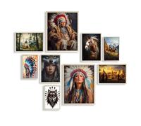 Eastern Print Native American Wall Art, Set Of 9 Pcs Unframed Posters, Native American Tribal Artwork, Indigenous Indian Pictures, America Indian Decor for Bedroom, Livingroom, UNFRAMED
