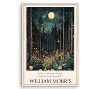 Eastern Print Night Forest Wall Art, William Morris Poster Quote, Fern Large Artwork For Living Room, Botanical Artwork For Bedroom, Fireflies Nature Poster And Print, Serene Wall Art, Unframed 16x24