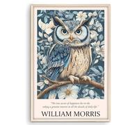 Eastern Print Owl William Morris Quote Wall Art, Botanical Artwork For Walls, Blue Floral Painting Wall Decor, Vintage Animal Artwork For Walls Living Room, Nature Poster And Print, Unframed 16x24