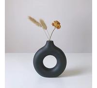 Eastern Rock White Ceramic Vases for Pampas Grass,Water Drop Design Doughnut vase Modern Home Decor Minimalist Nordic Boho Ins Style (Black Mini)