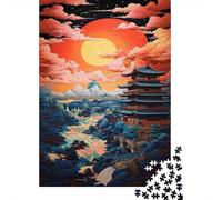 Eastern Temple Sunset 1000 Piece Eco-Friendly Puzzle Adult Hobbyists Portable Mind Decompression Fun Entertainment 52x38cm/1000pcs