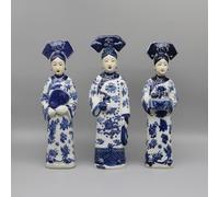 Eastern tide Blue and White Porcelain Figurine Set, Traditional Chinese Empress and Princesses Statues, Set of 3