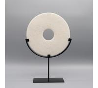 Eastern tide Decorative Marble Disc on Metal Stand, Modern Art Display Piece, Round Fortune Stone (Cream White)
